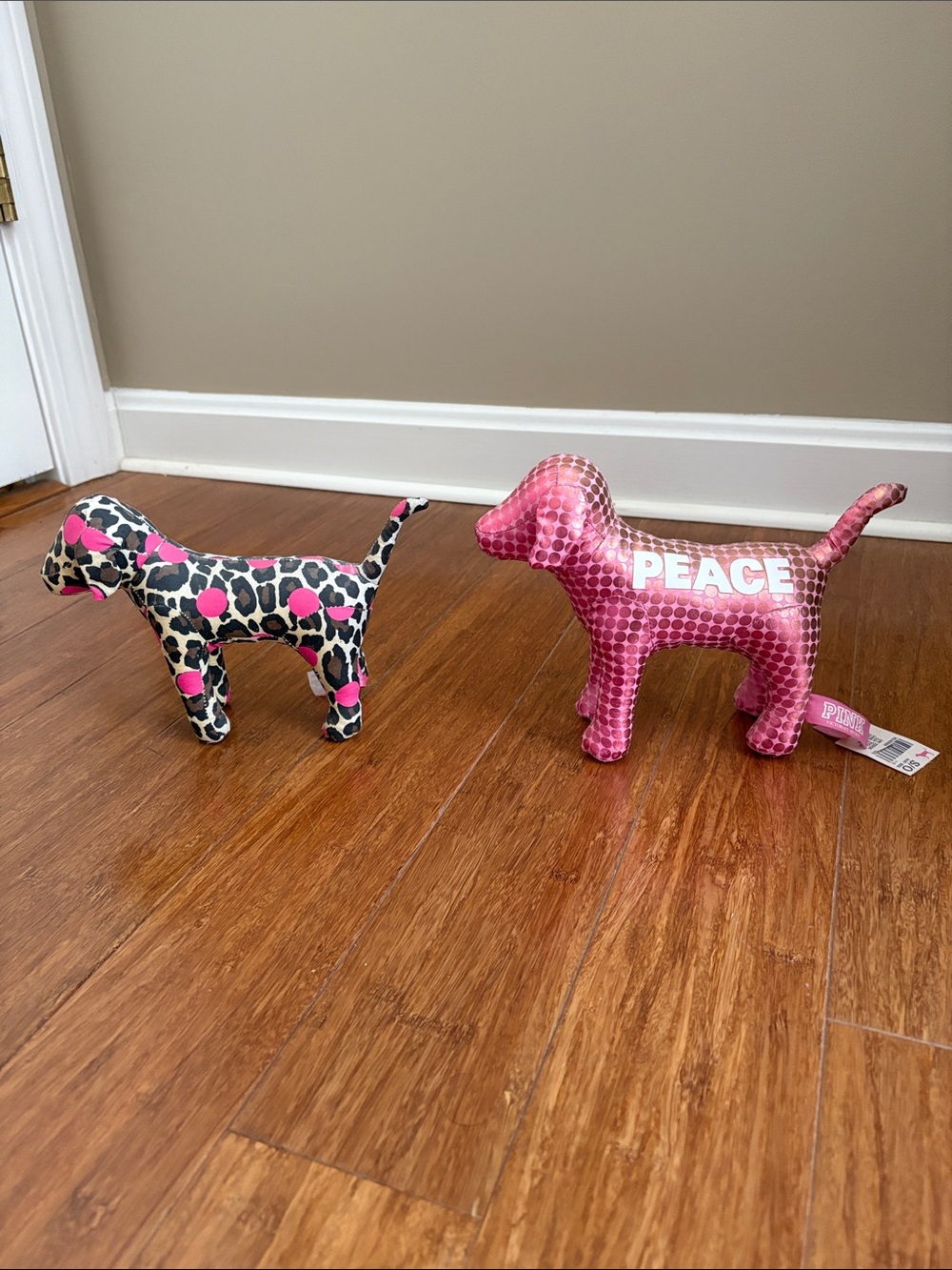 PINK Victoria's Secret Pink Leopard & Solid Pink Dog Figurines